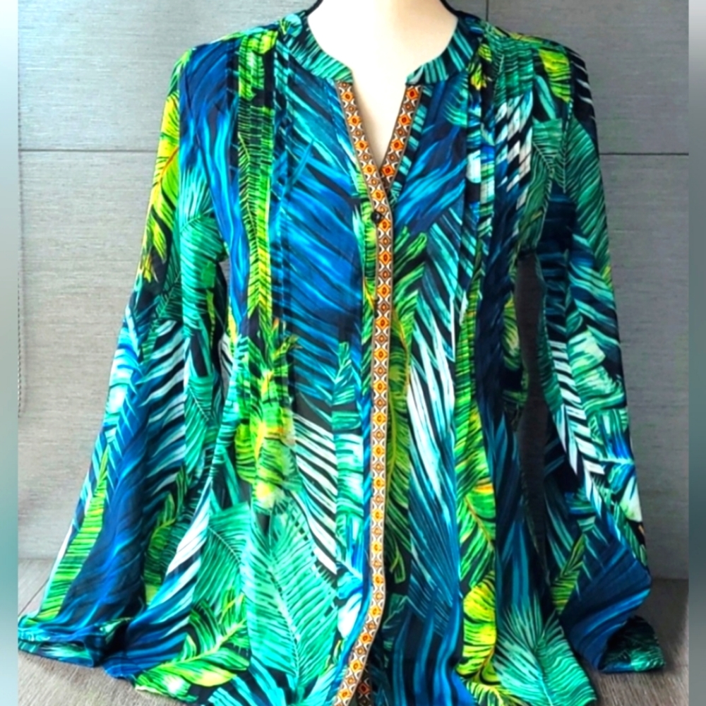 Mijah Palm Print Tunic Blouse